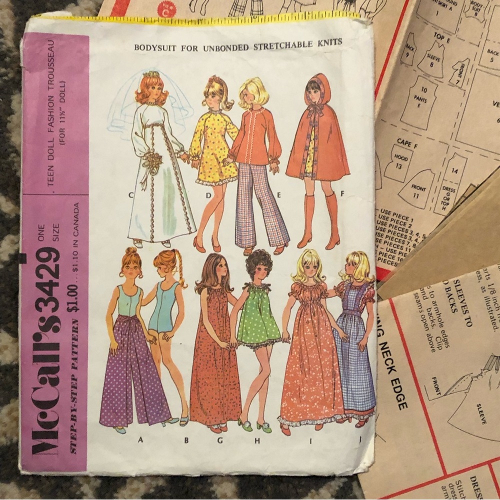 70's McCall's Pattern 3429 - Teen Doll Fashion Trousseau - 11.5" Doll Clothes